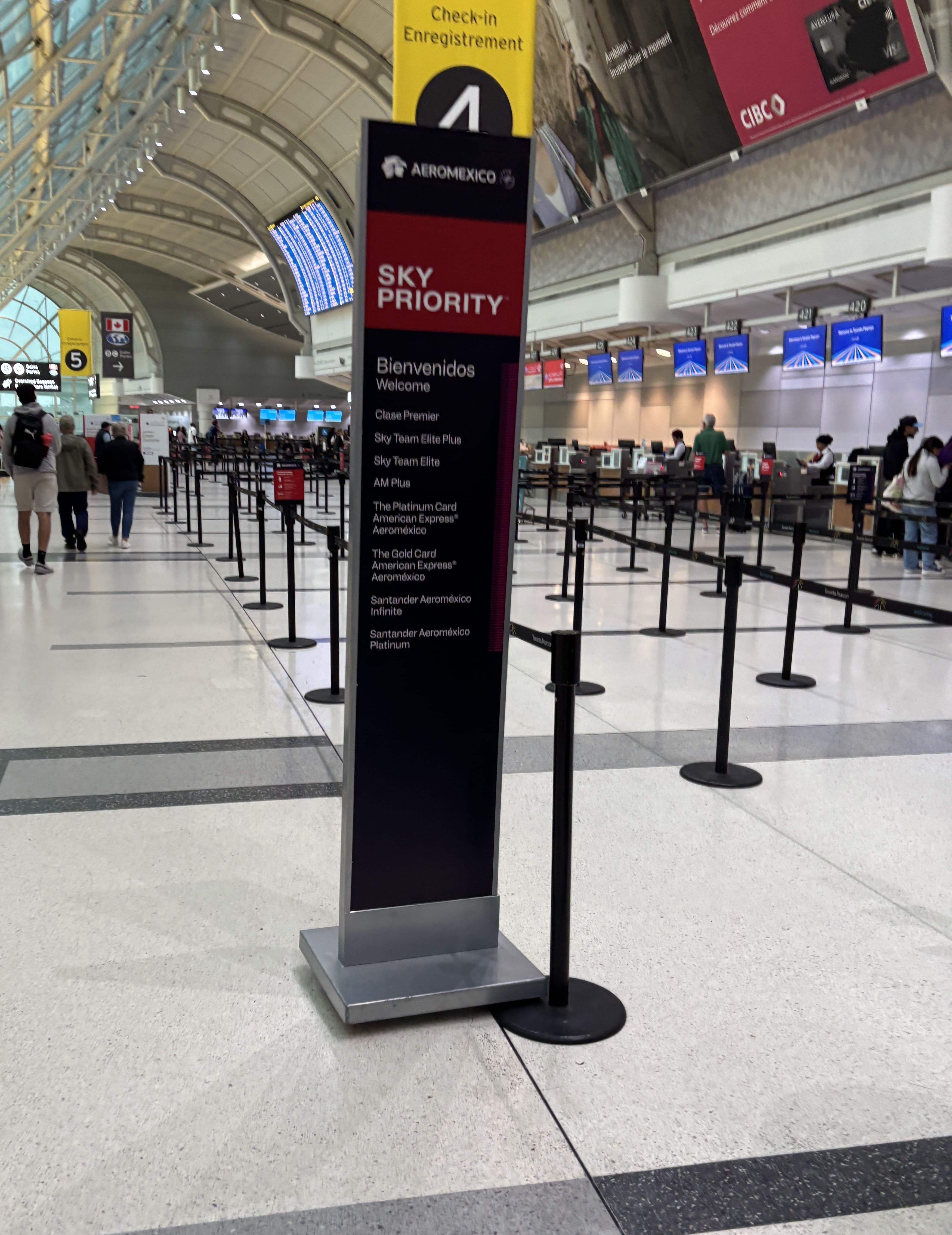 Sky Priority check-in sign at Toronto's Pearson International Airport.