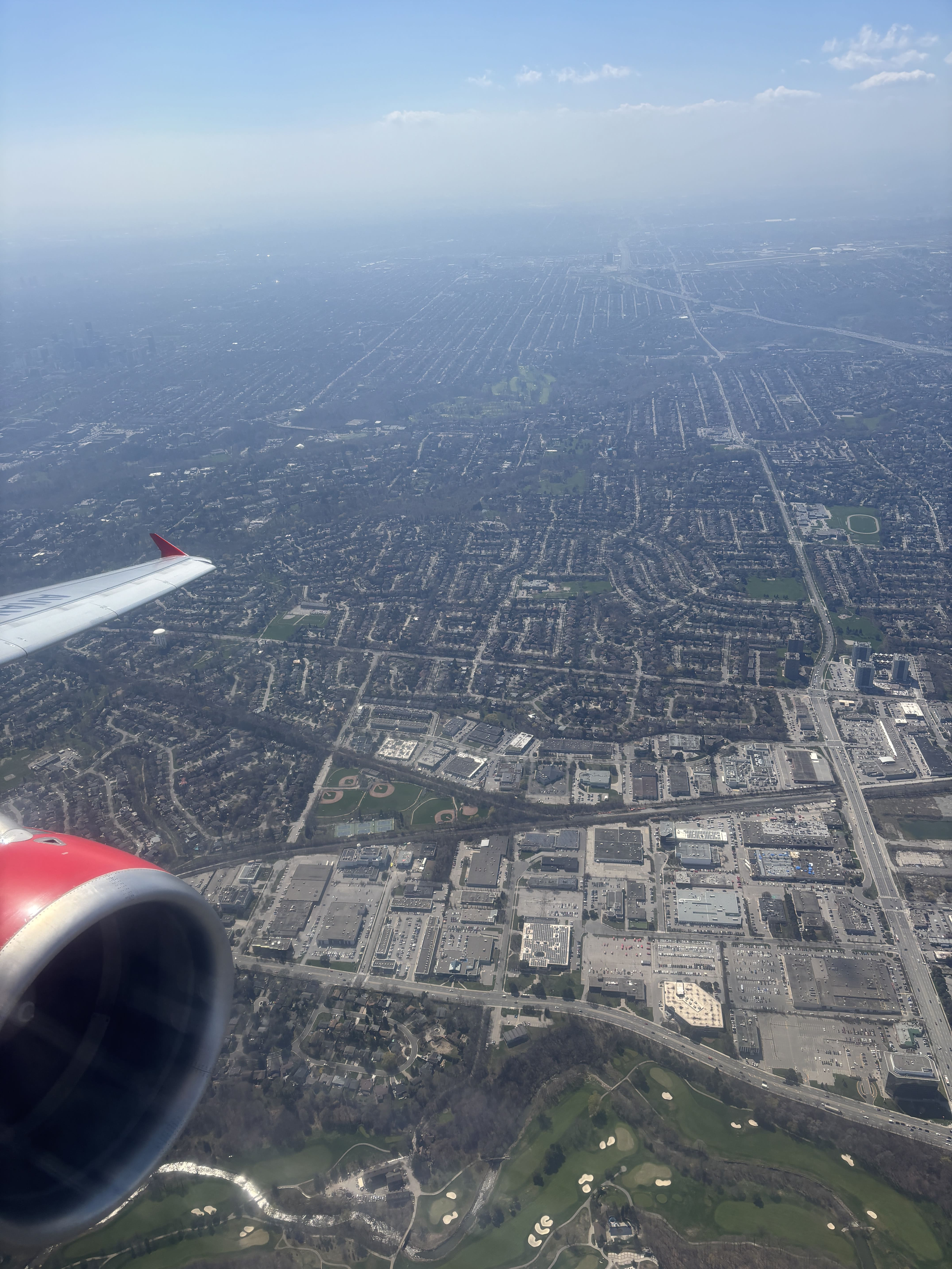 Suburban neighbourhoods on approach into Toronto's Pearson International Airport.