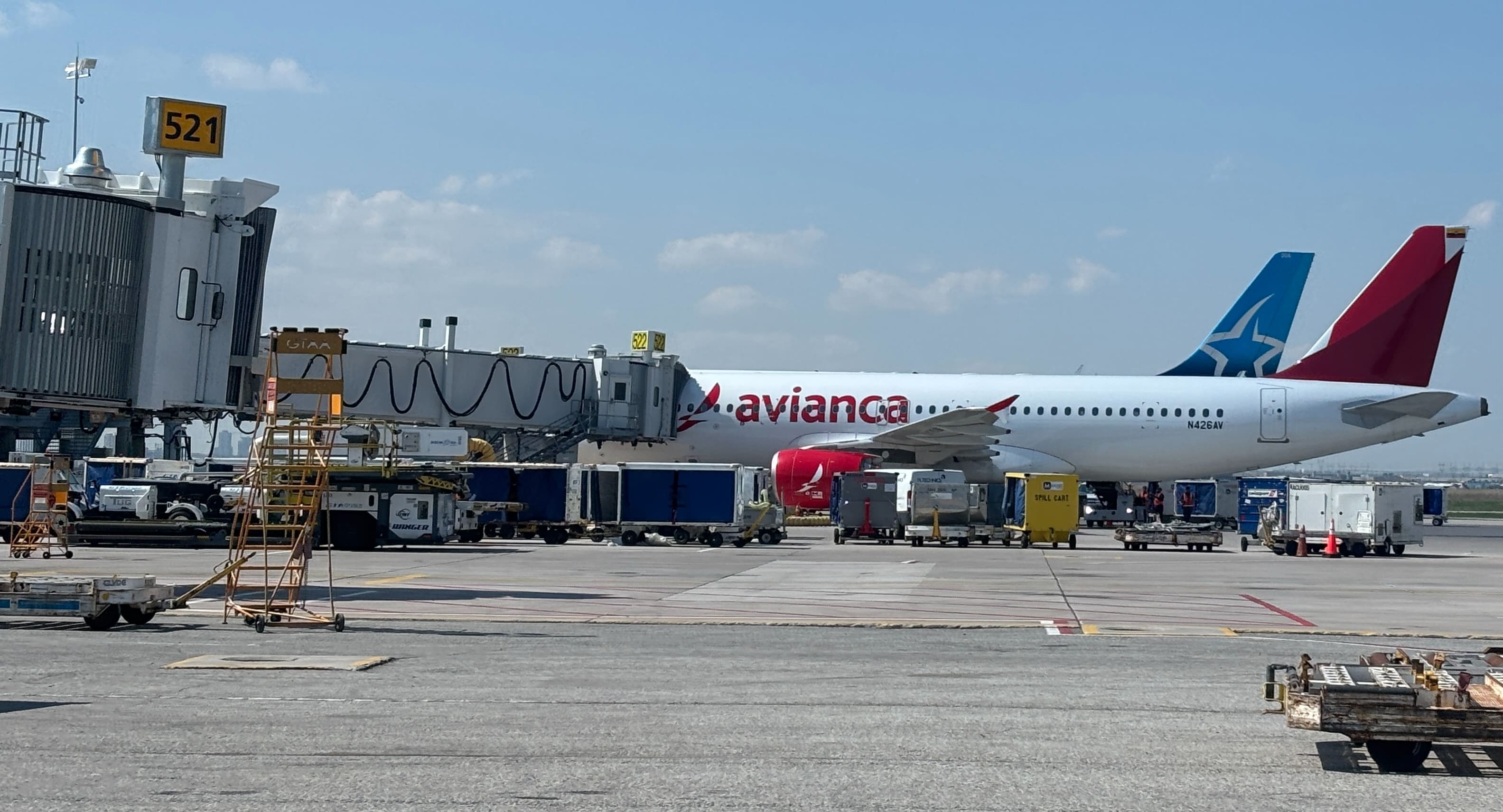 An Avianca A320neo parked at gate 522 in Toronto.