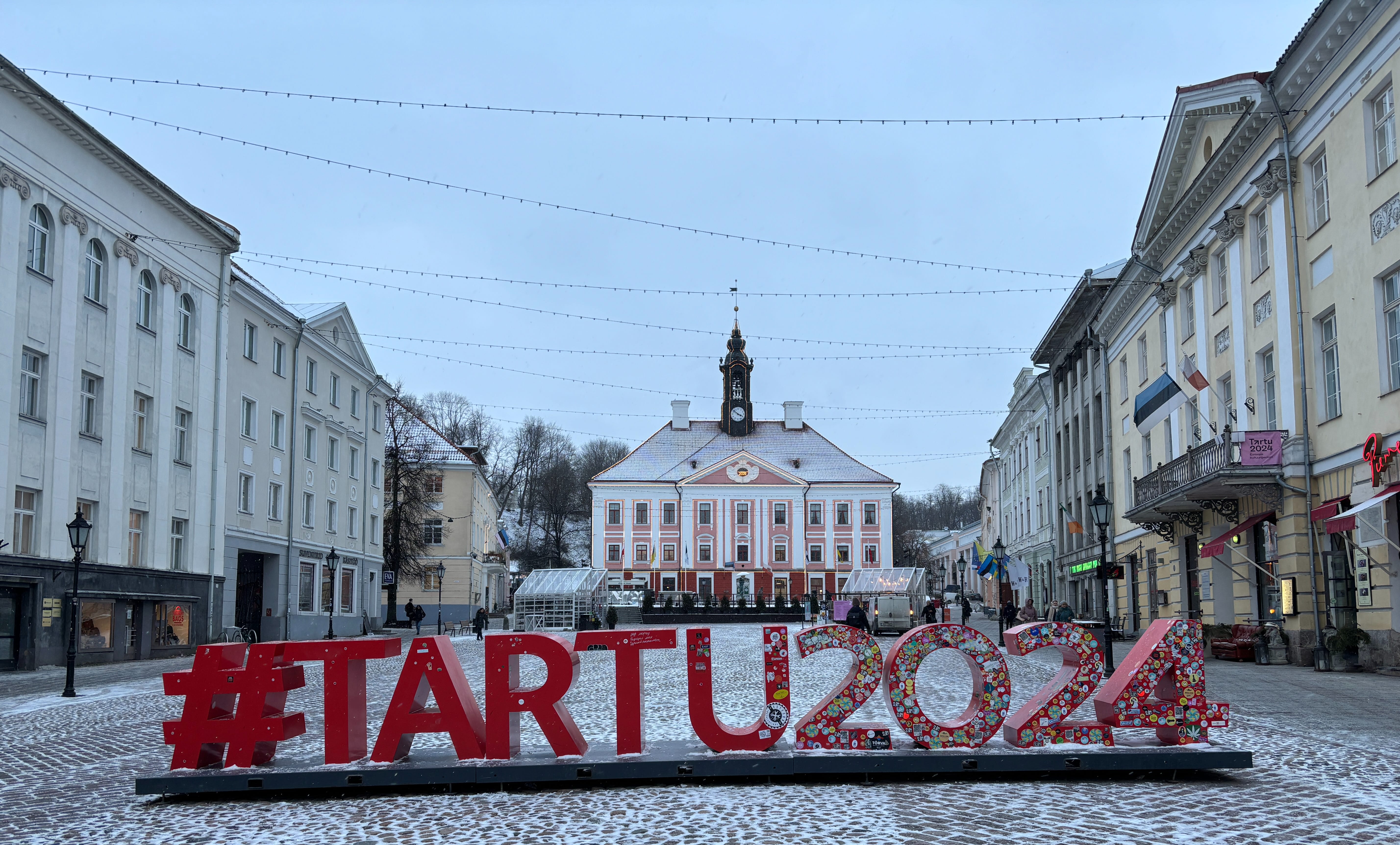 Sign in a central square in Tartu, Estonia.