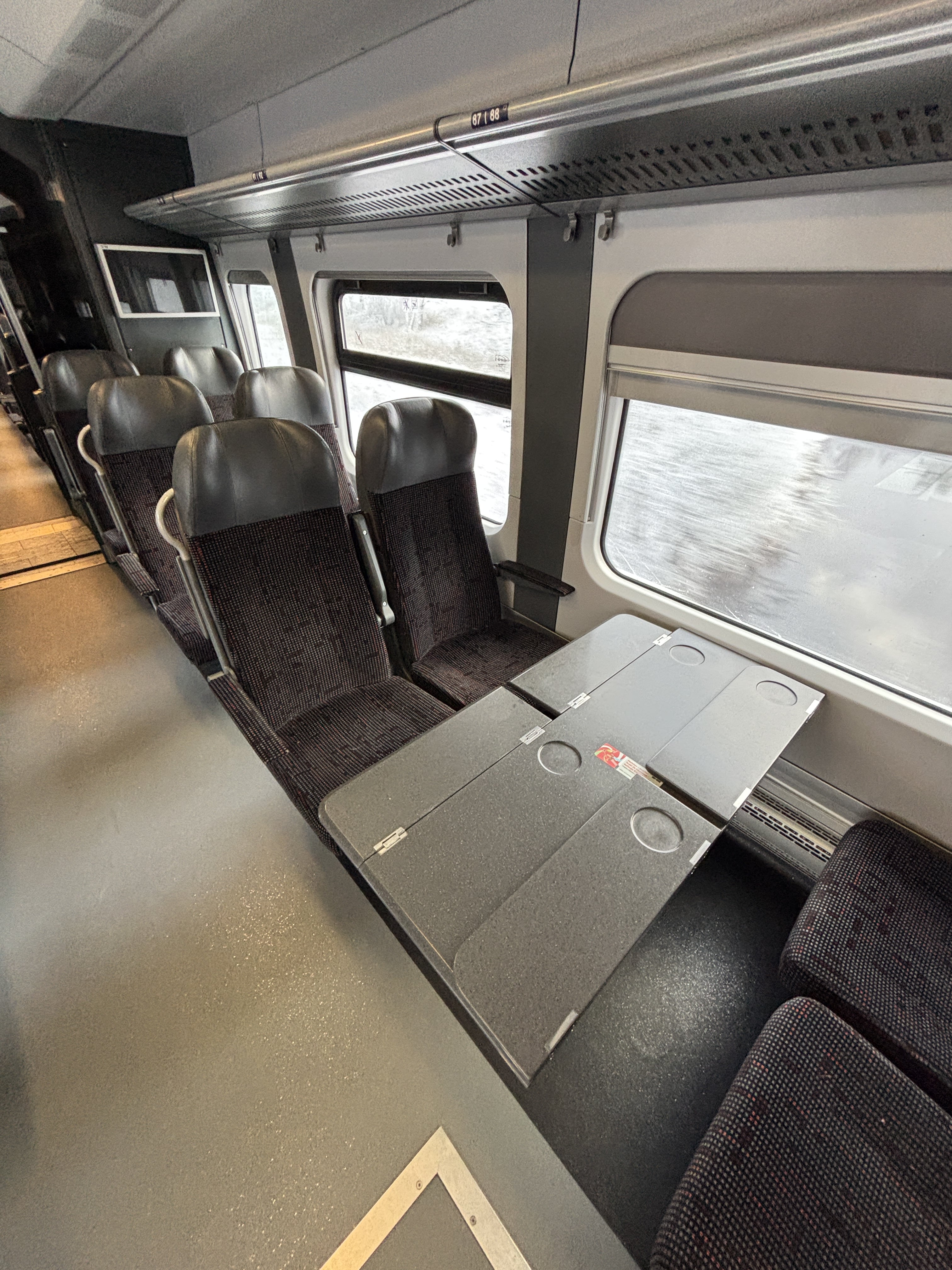 Seating options on the Vilnius to Riga train.