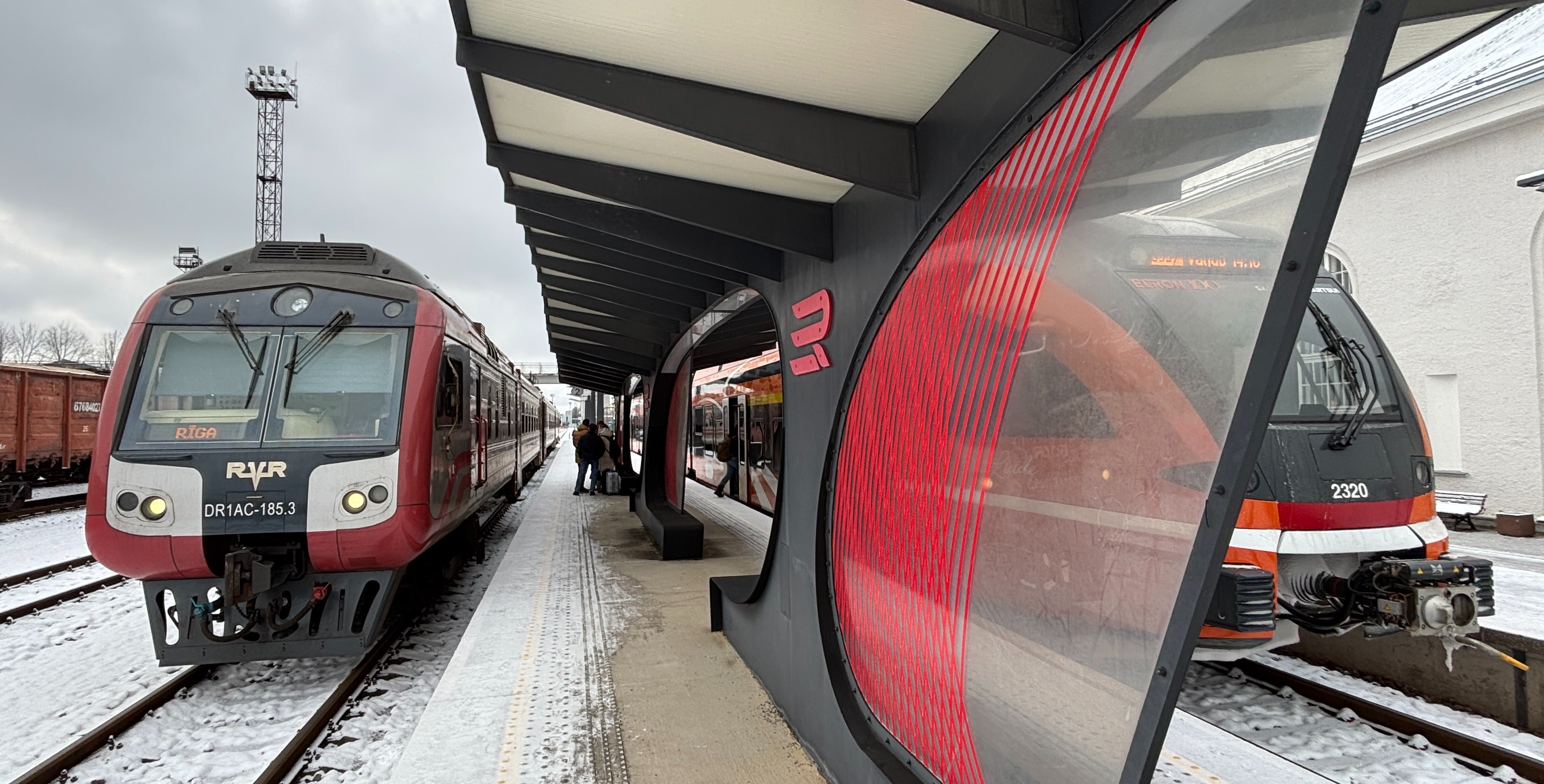 Two trains waiting at Valga station.