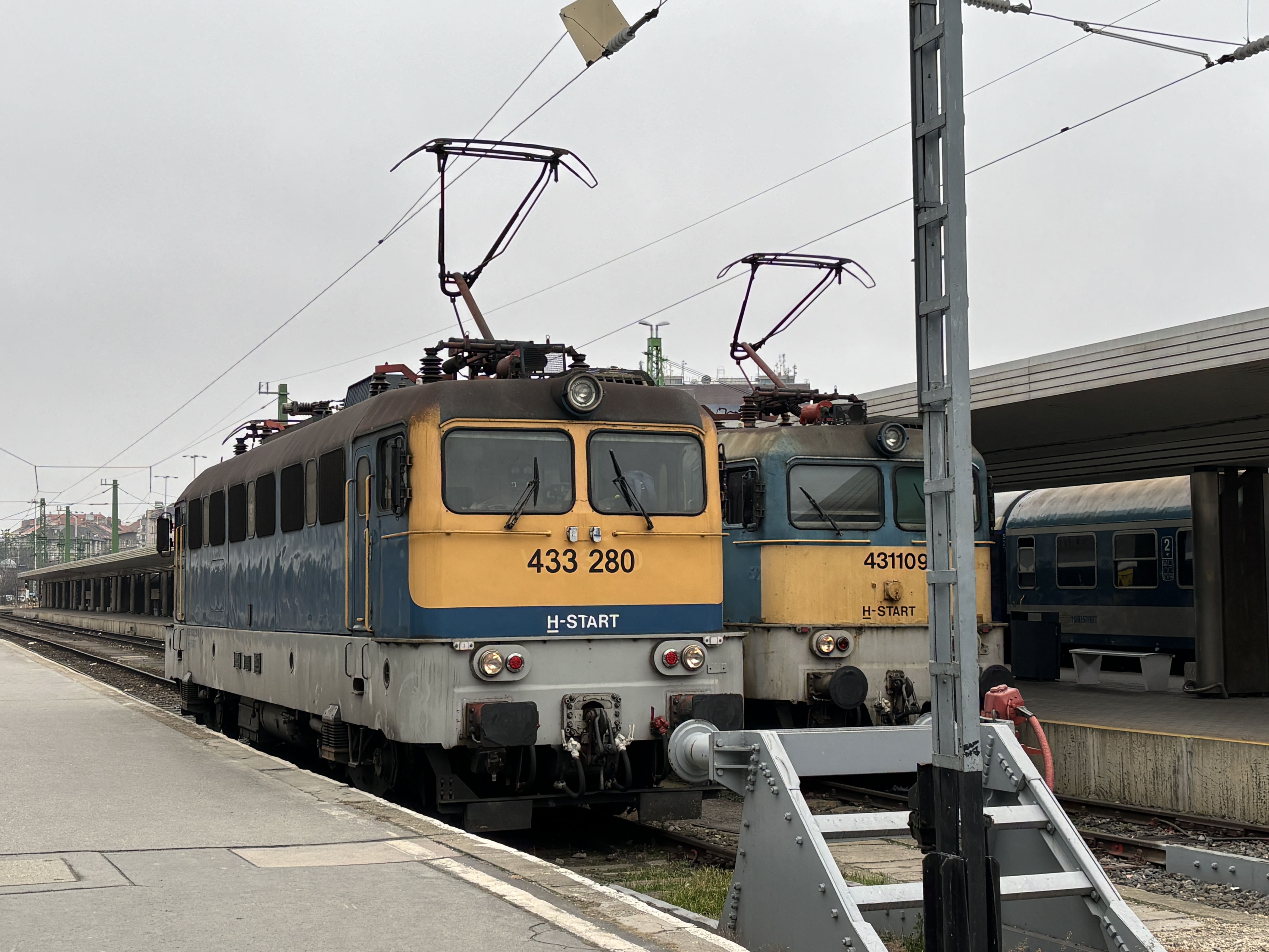 MAV class V43 locomotives waiting in Budapest.