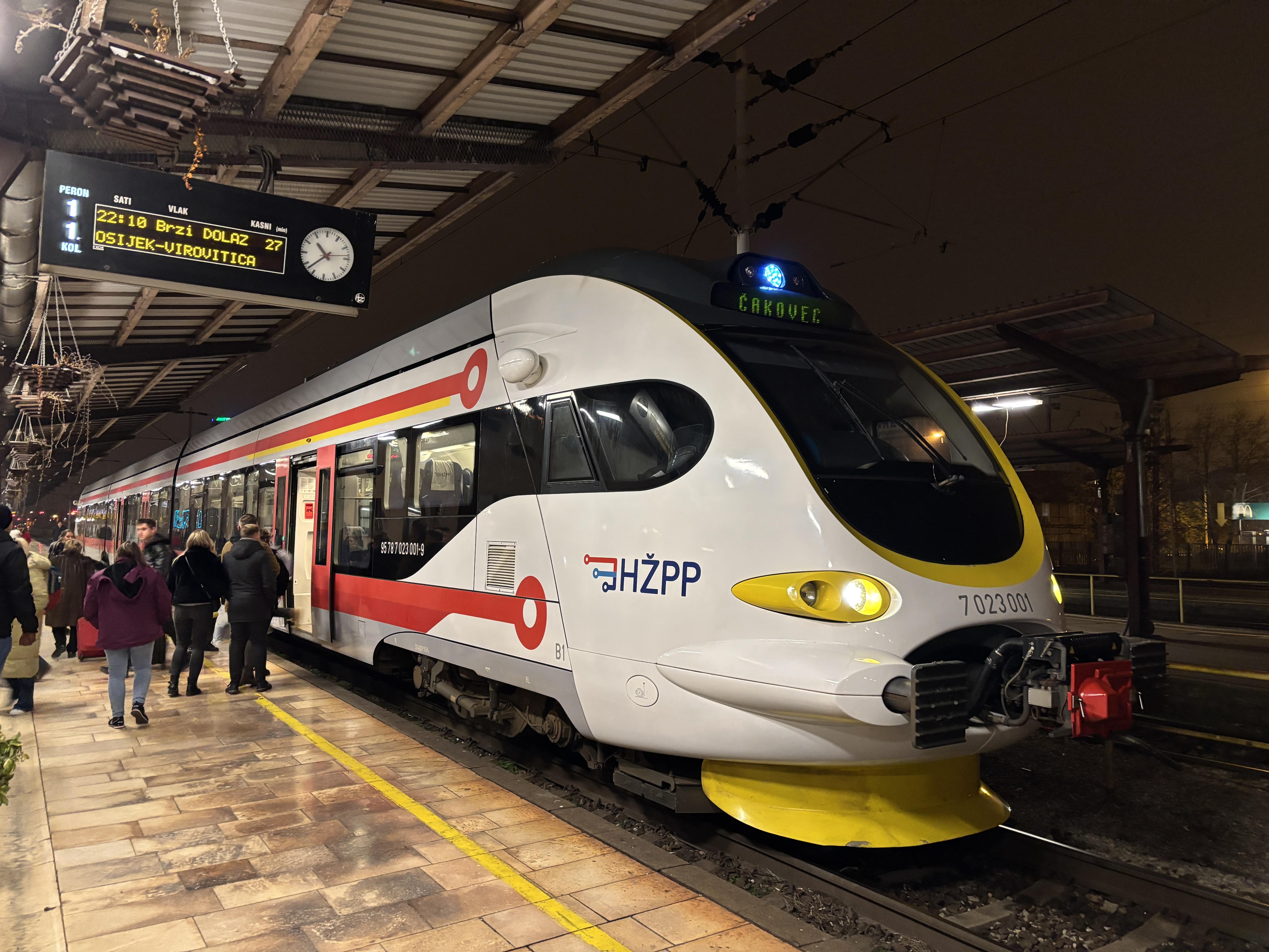 Croatian express train waiting to board in Kapronca.