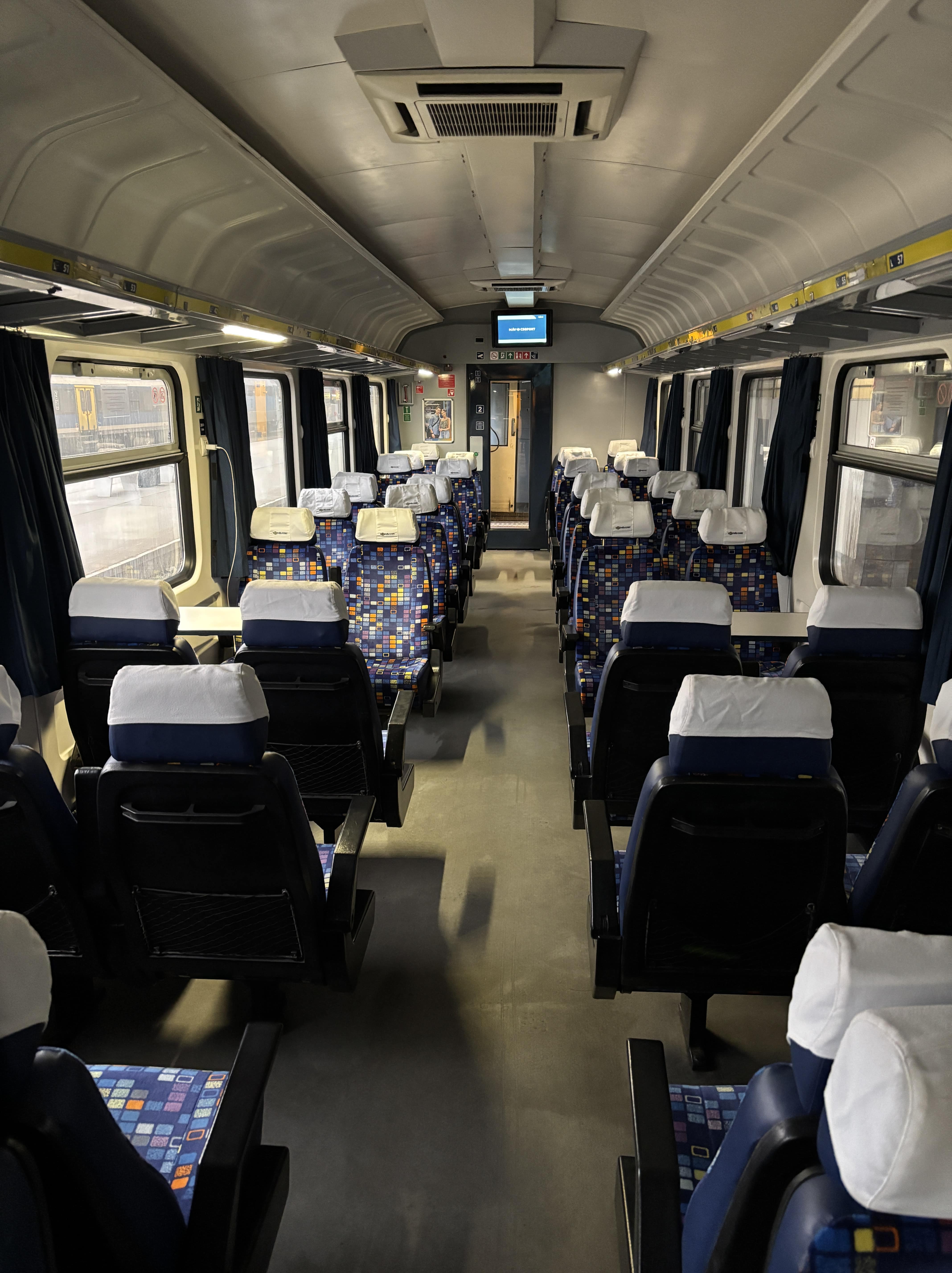 Second class seats in the Hungarian intercity coach.