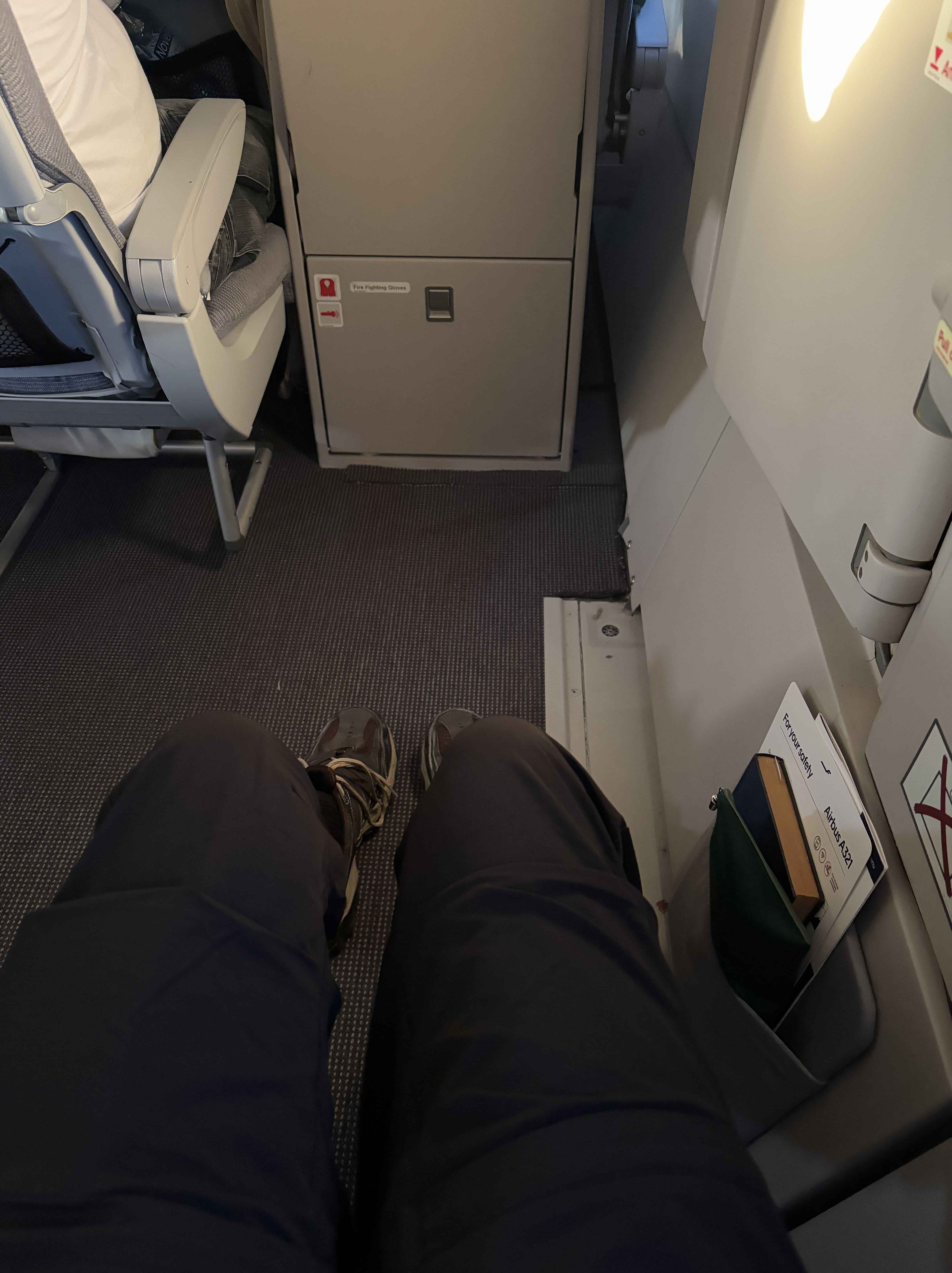 View of exit row legroom aboard Finnair A321.