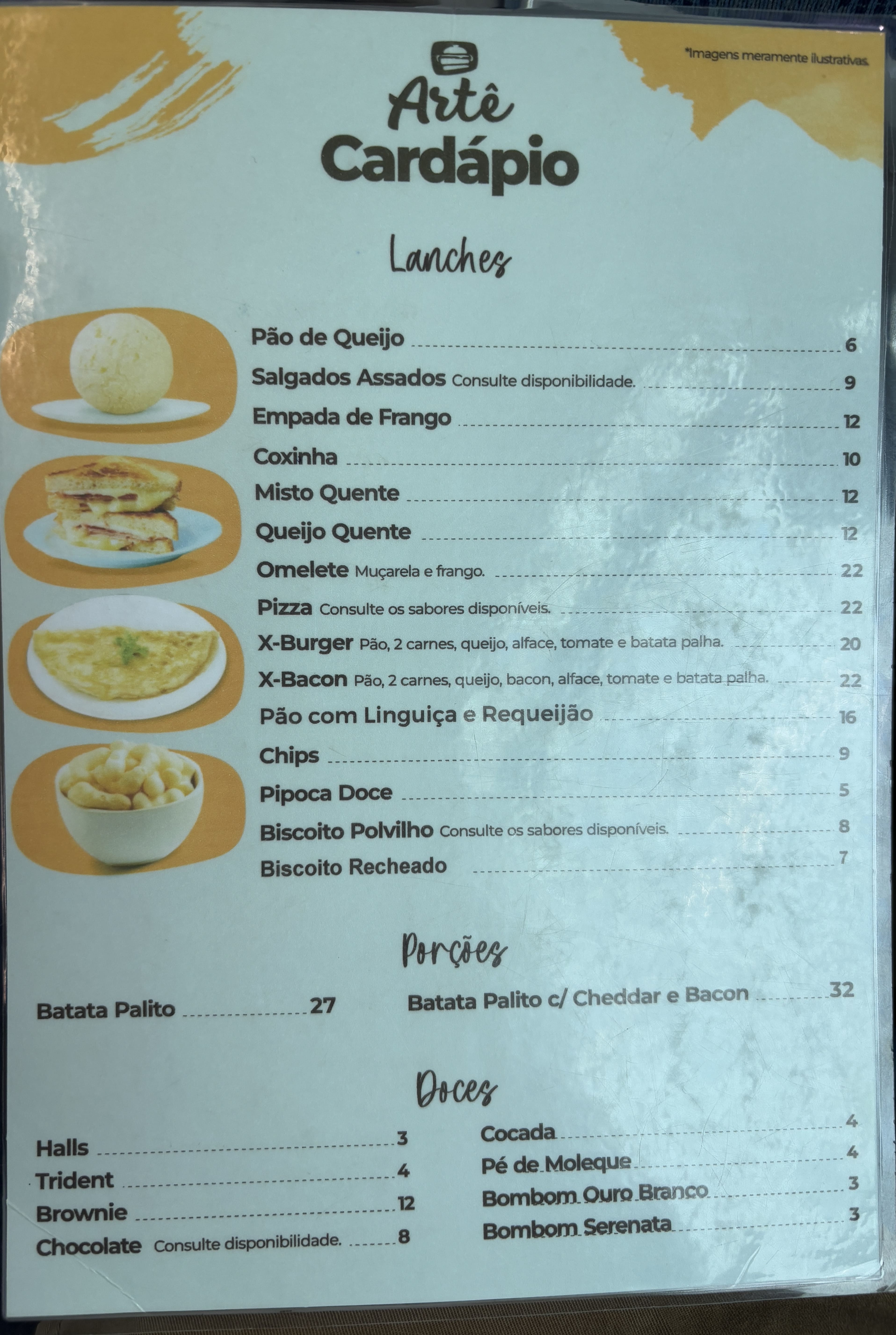 Menu aboard the Vitória-Minas Railway.