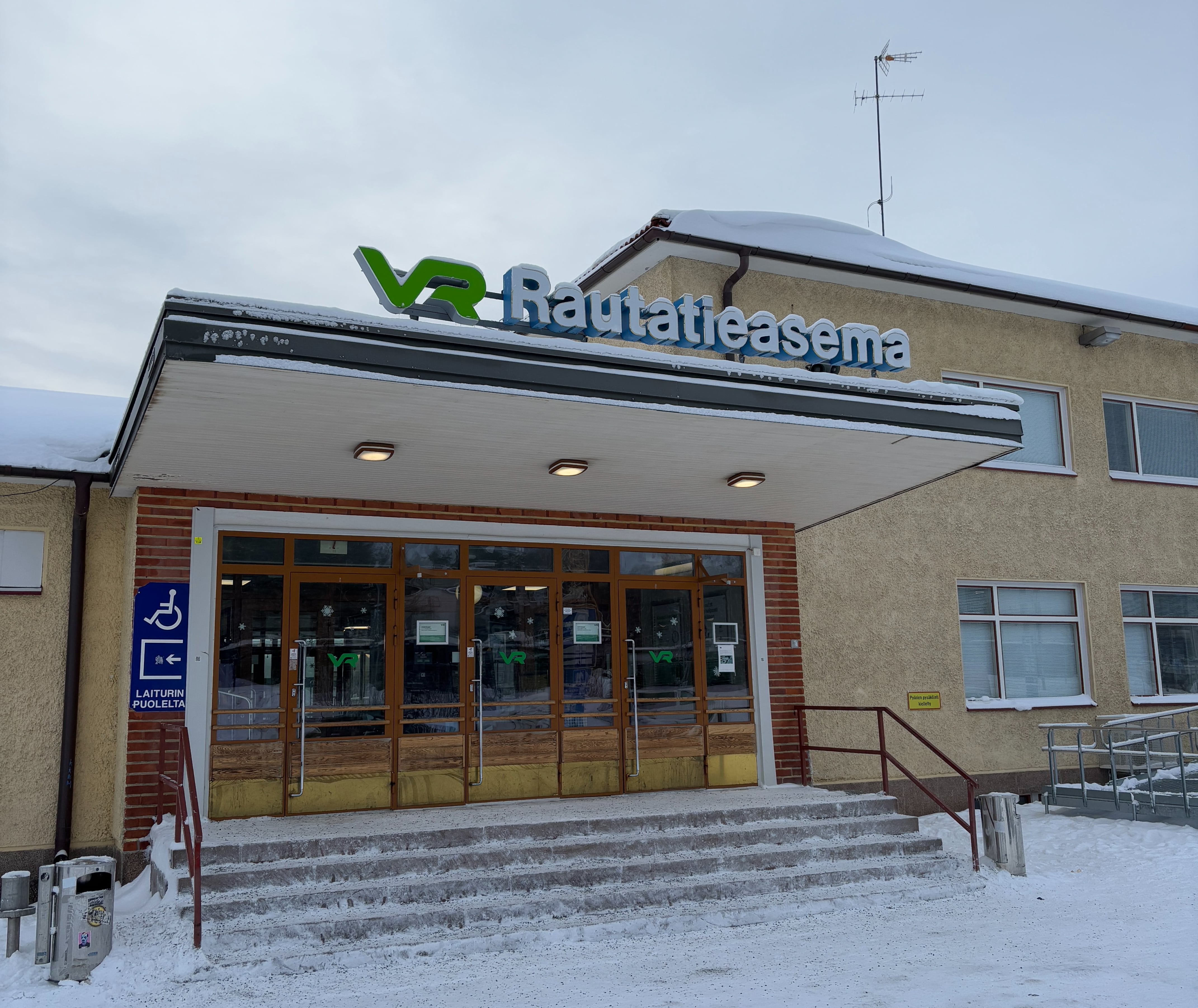 Staircase leading to main entrance at Rovaniemi train station.